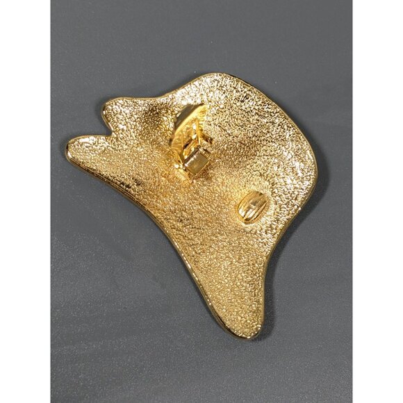 Vintage Karla Jordan Gold Tone Textured Asymmetrical Bold Clip Earrings Unique - Picture 6 of 7